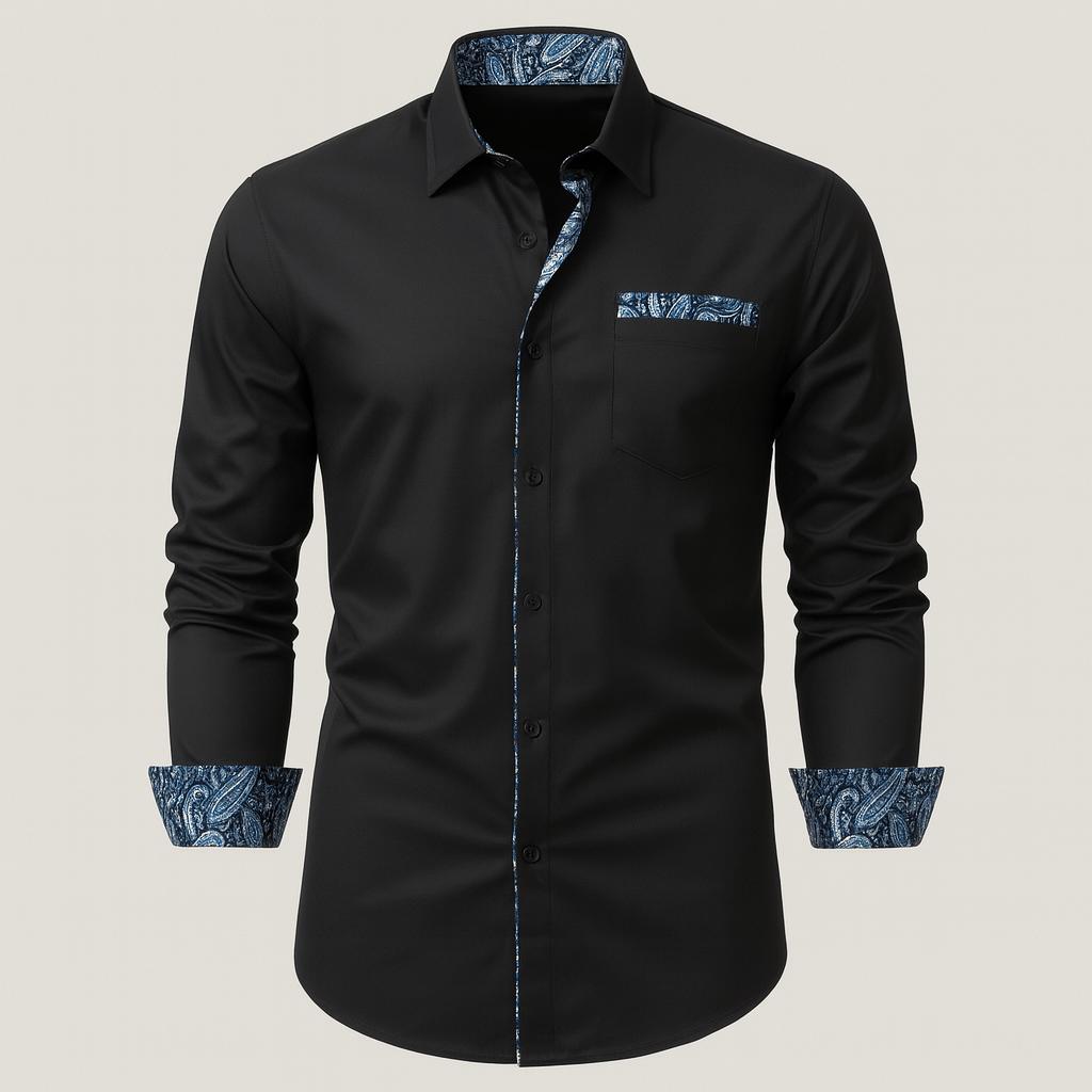 Chemise à manches longues pour homme à motif cachemire, confectionnée dans un matériau de haute qualité.