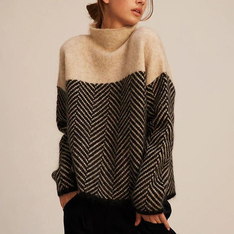 Liora | Pull tricoté à chevrons doux avec col montant