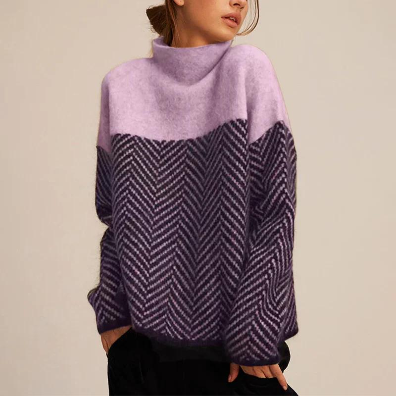 Liora | Pull tricoté à chevrons doux avec col montant
