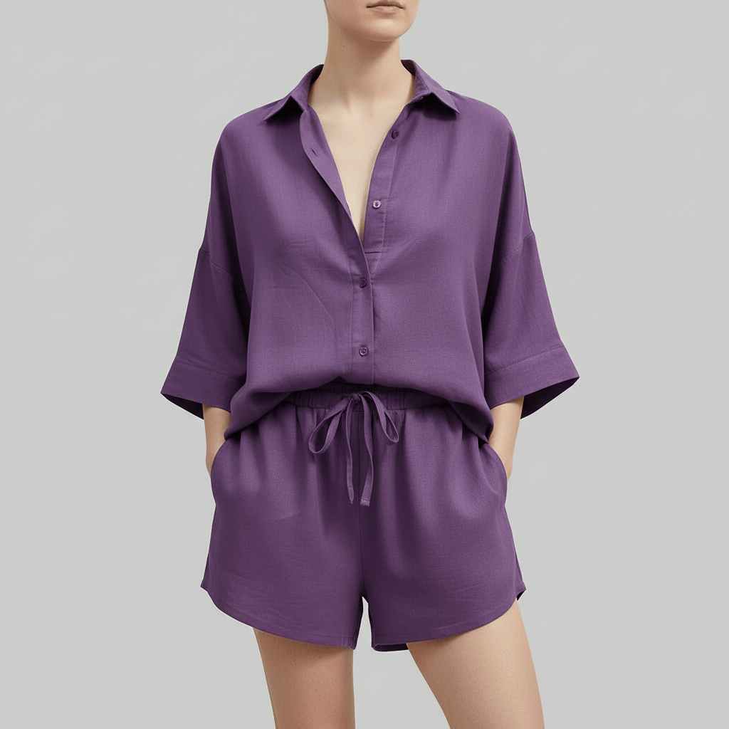 Lizzy | Ensemble d'été en lin avec chemise ample et short élastique 4