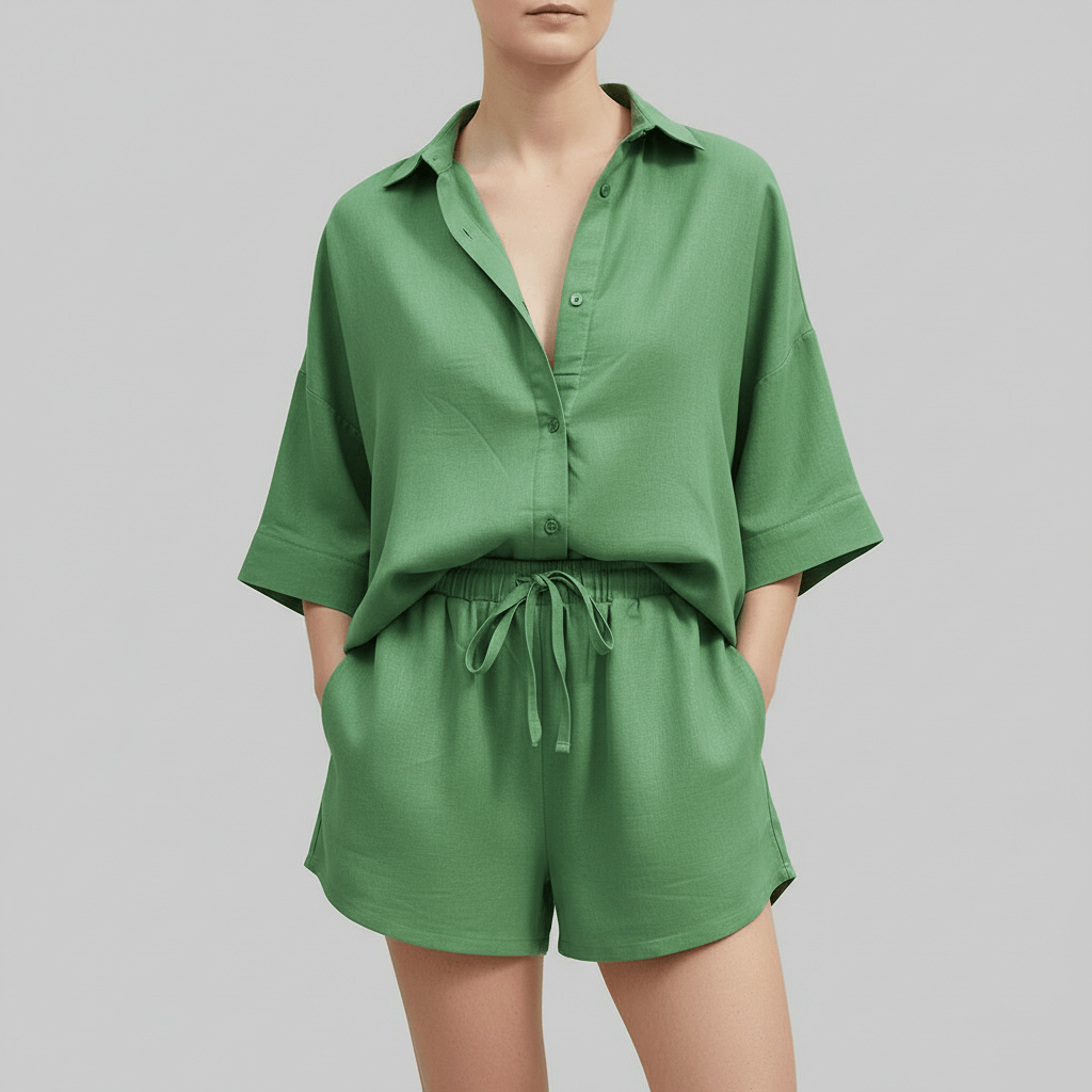 Lizzy | Ensemble d'été en lin avec chemise ample et short élastique 6