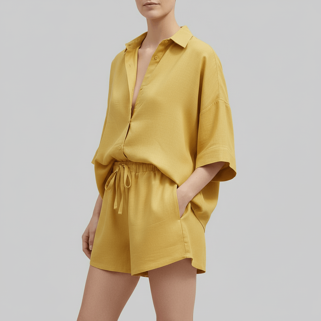 Lizzy | Ensemble d'été en lin avec chemise ample et short élastique 8
