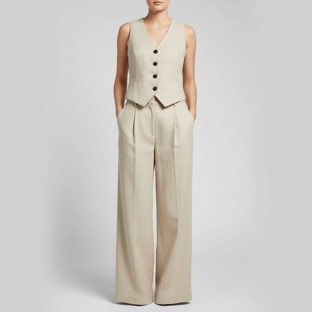 Lizzy | Ensemble en lin avec gilet structuré et pantalon large 4
