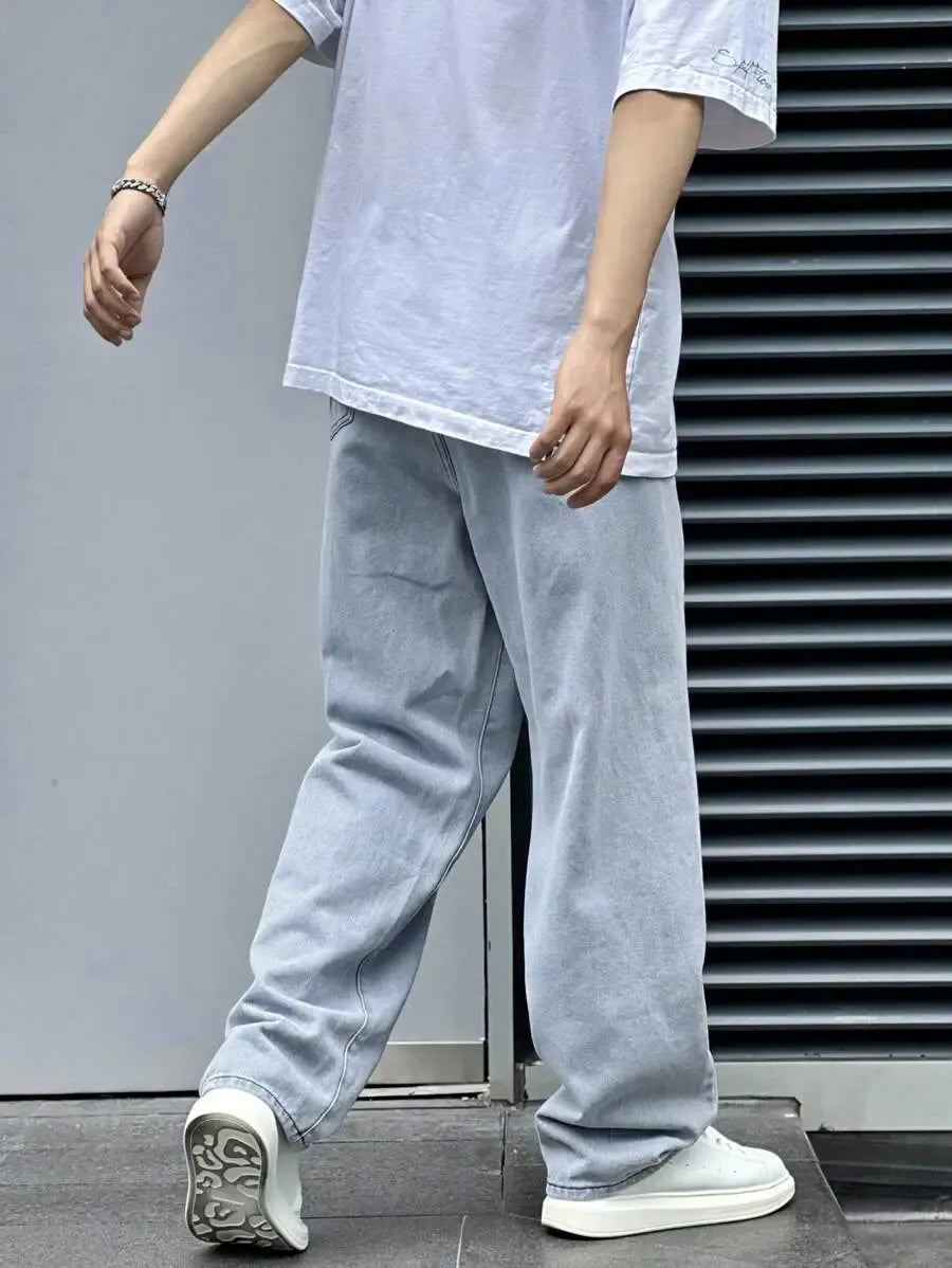 Pantalon ample droit pour homme – Denim décontracté à jambe large