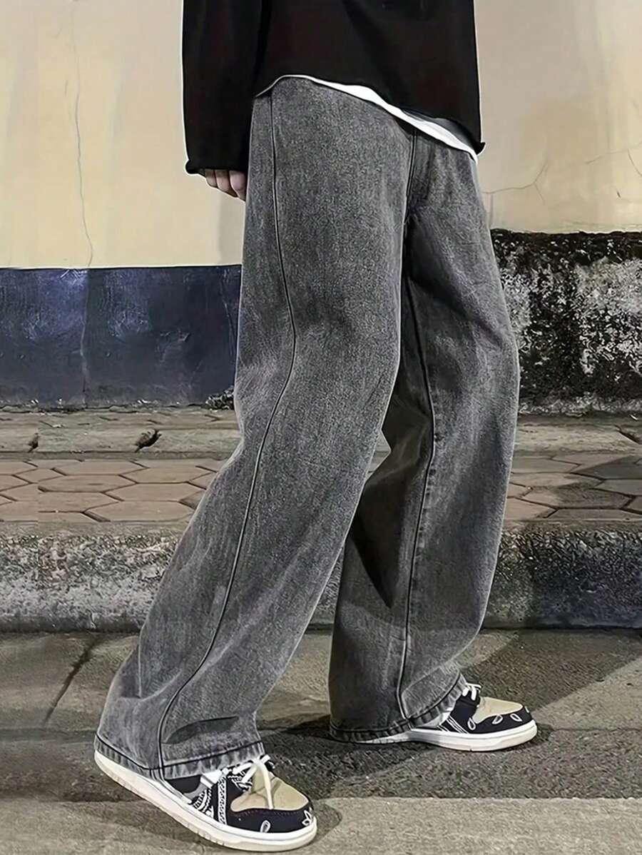 Pantalon ample droit pour homme – Denim décontracté à jambe large