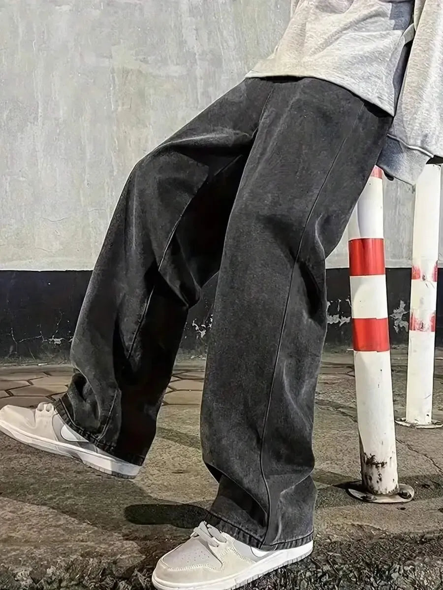 Pantalon ample droit pour homme – Denim décontracté à jambe large