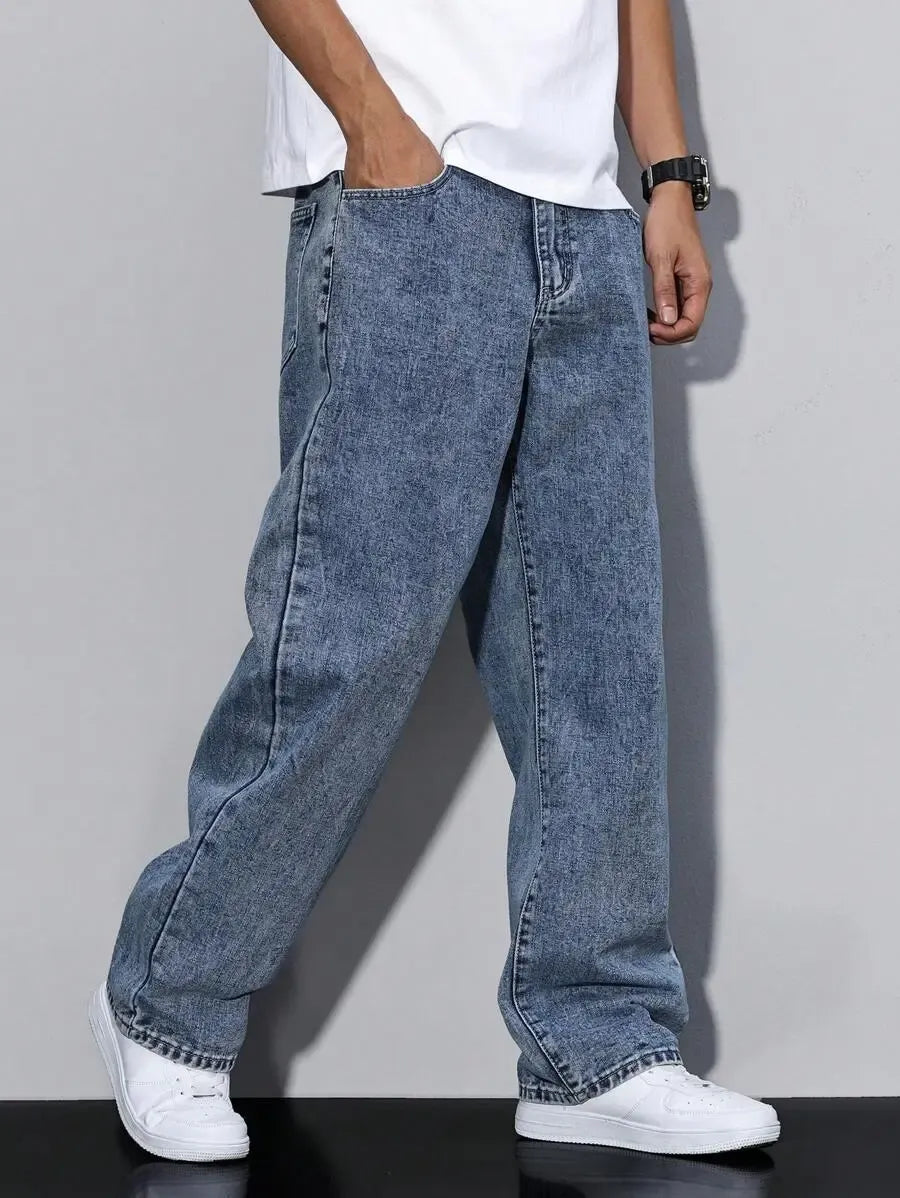 Pantalon ample droit pour homme – Denim décontracté à jambe large