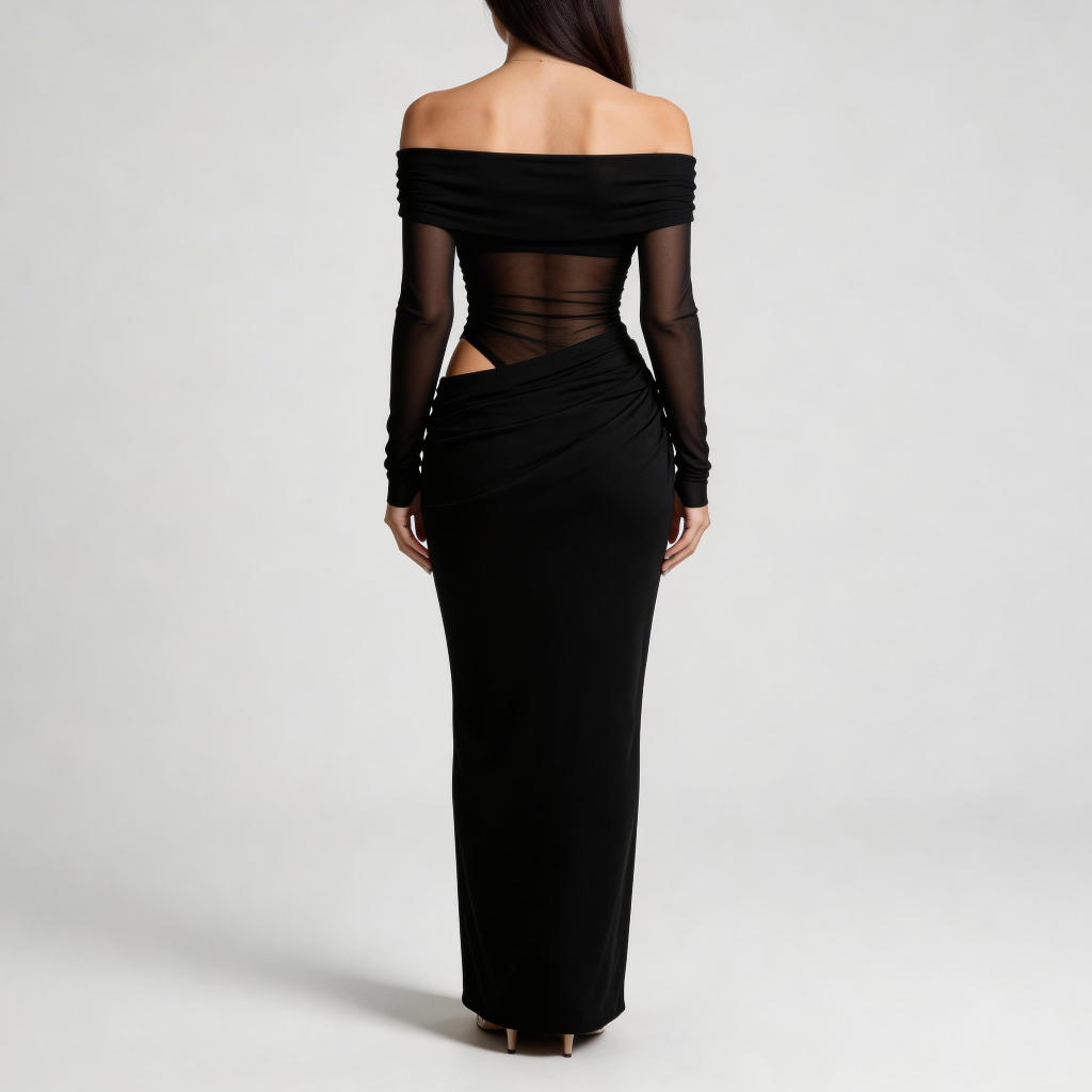 Rizile | Robe maxi à épaules dénudées et manches longues