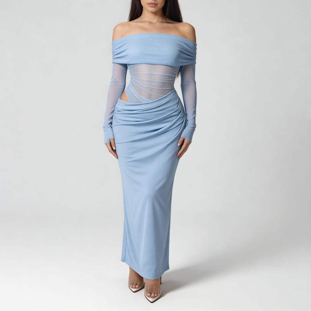 Rizile | Robe maxi à épaules dénudées et manches longues