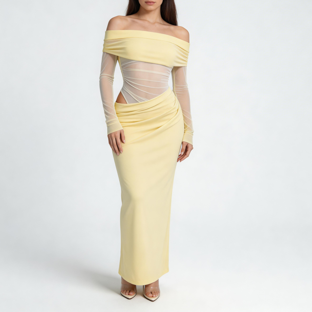 Rizile | Robe maxi à épaules dénudées et manches longues