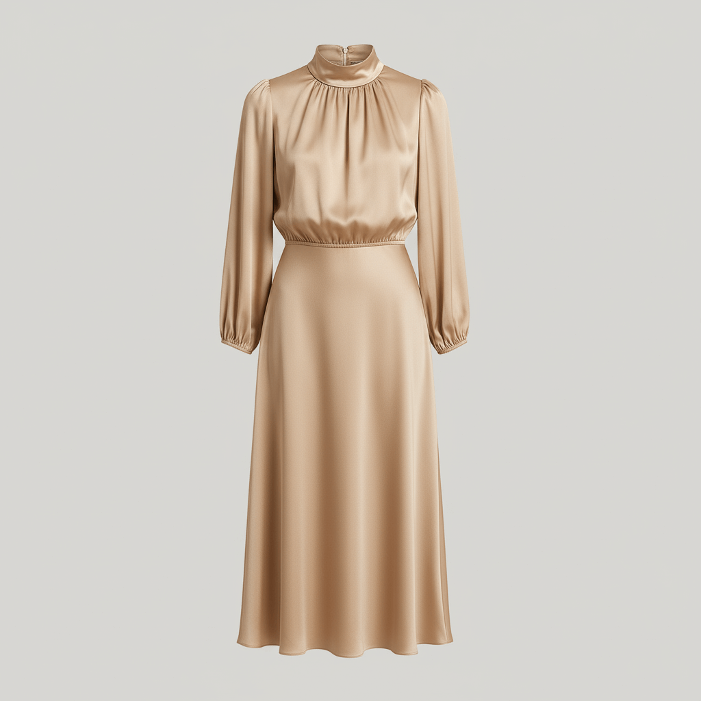 Rizile | Robe midi à encolure haute et manches longues