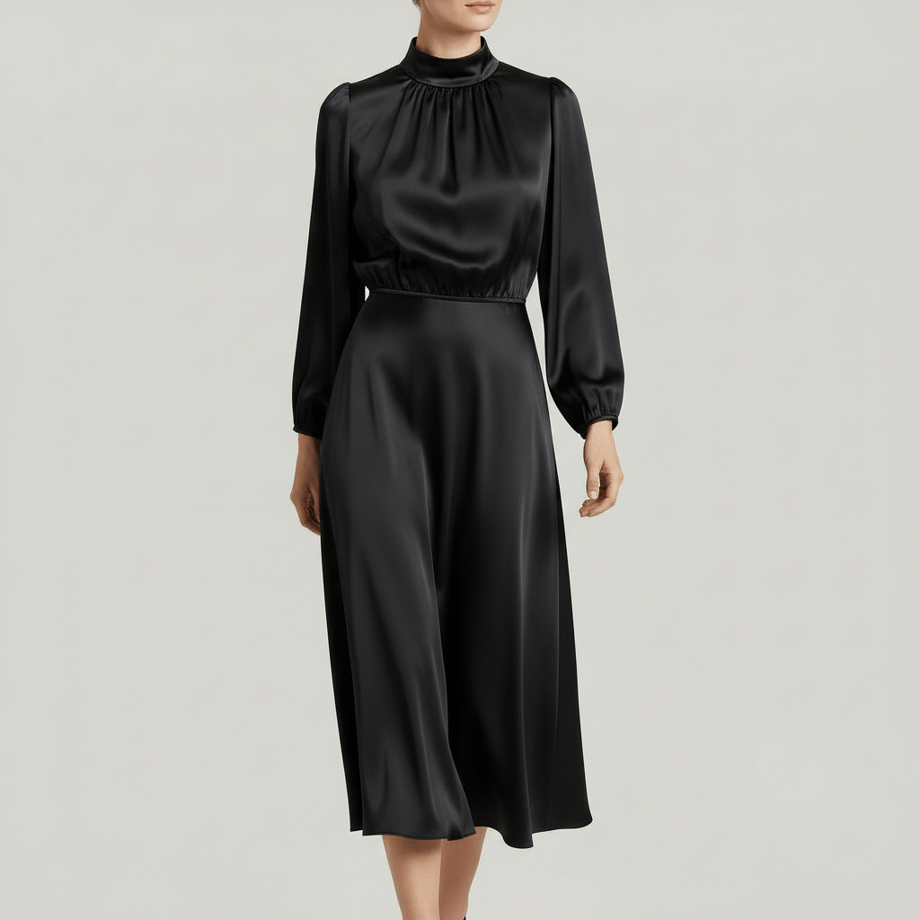 Rizile | Robe midi à encolure haute et manches longues