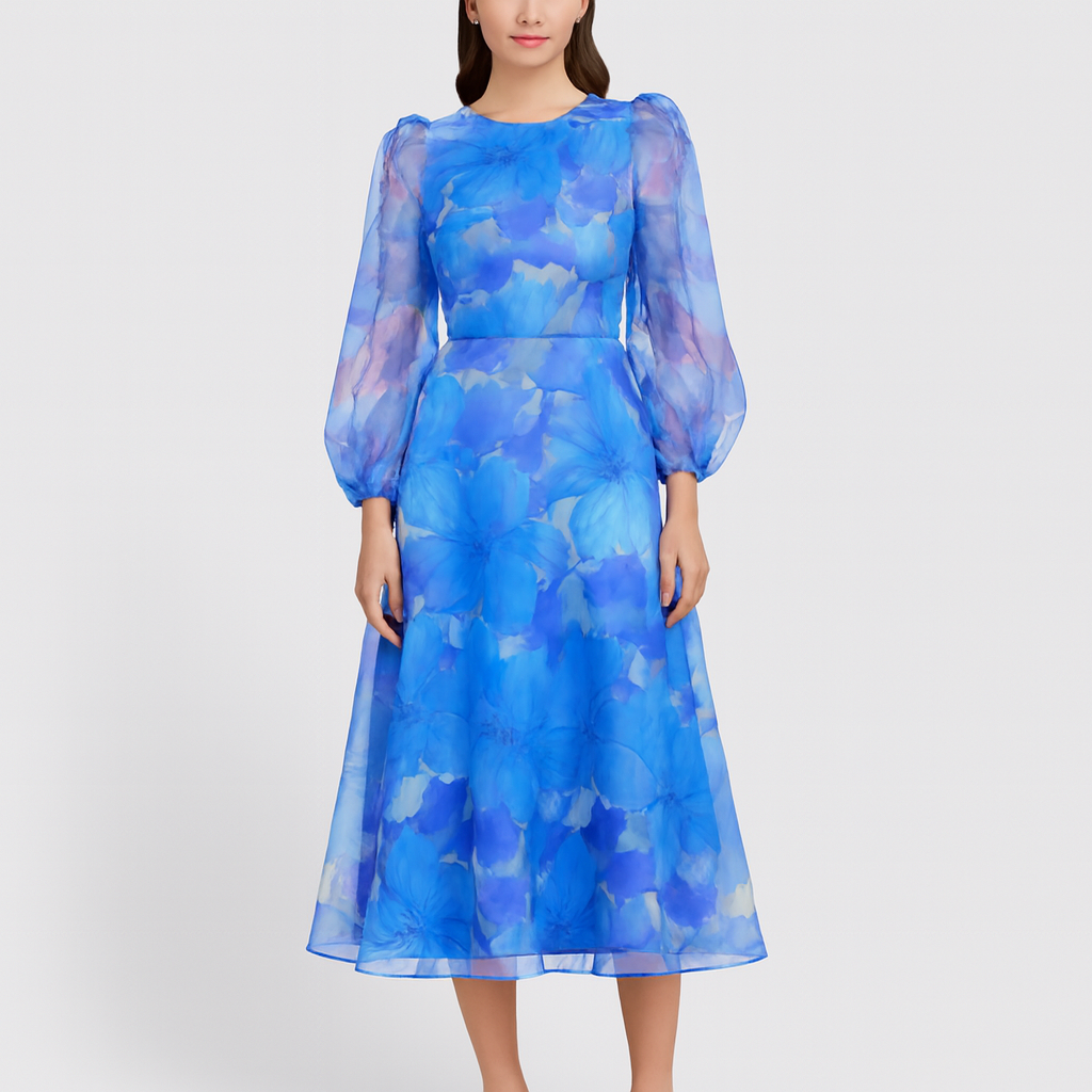 Rizile | Robe midi à imprimé floral et manches bouffantes