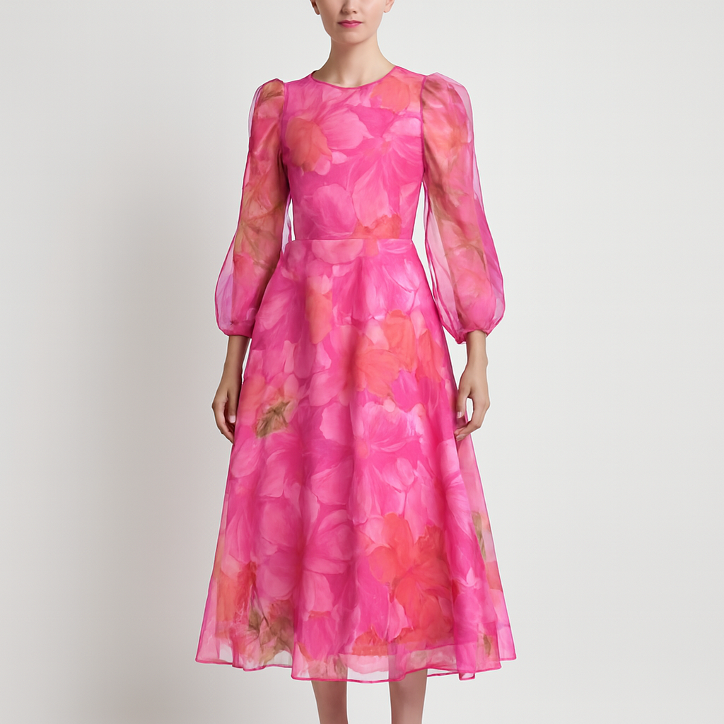 Rizile | Robe midi à imprimé floral et manches bouffantes