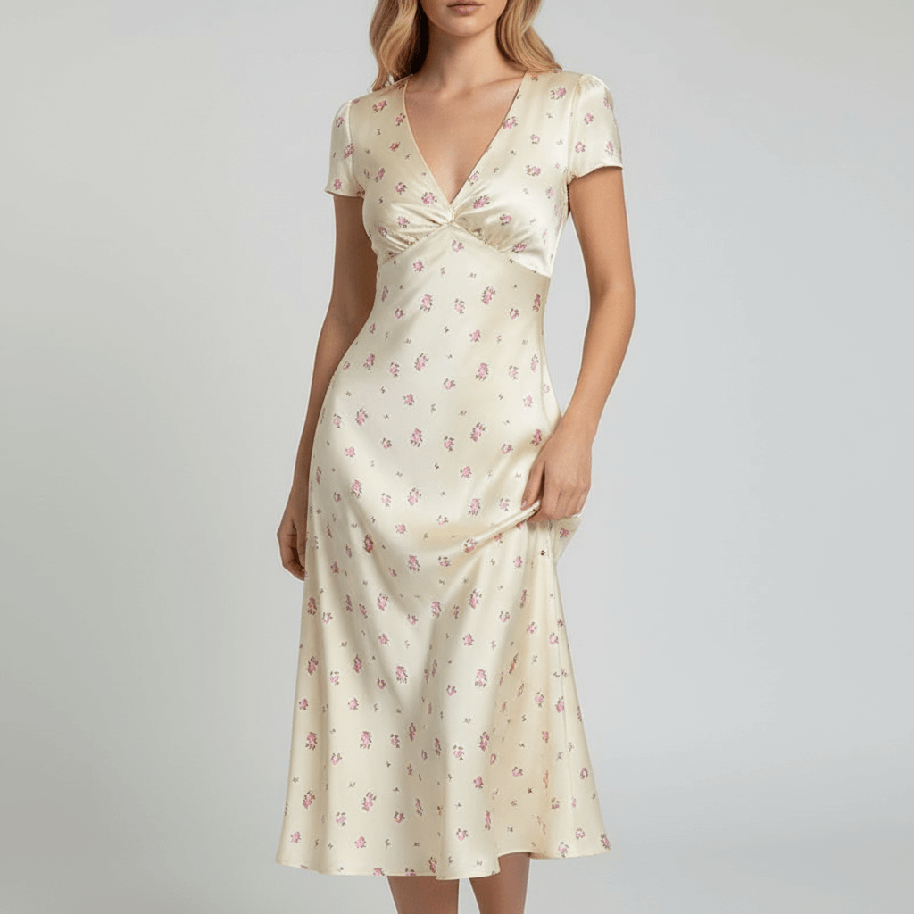 Rizile | Robe midi en satin à imprimé élégant