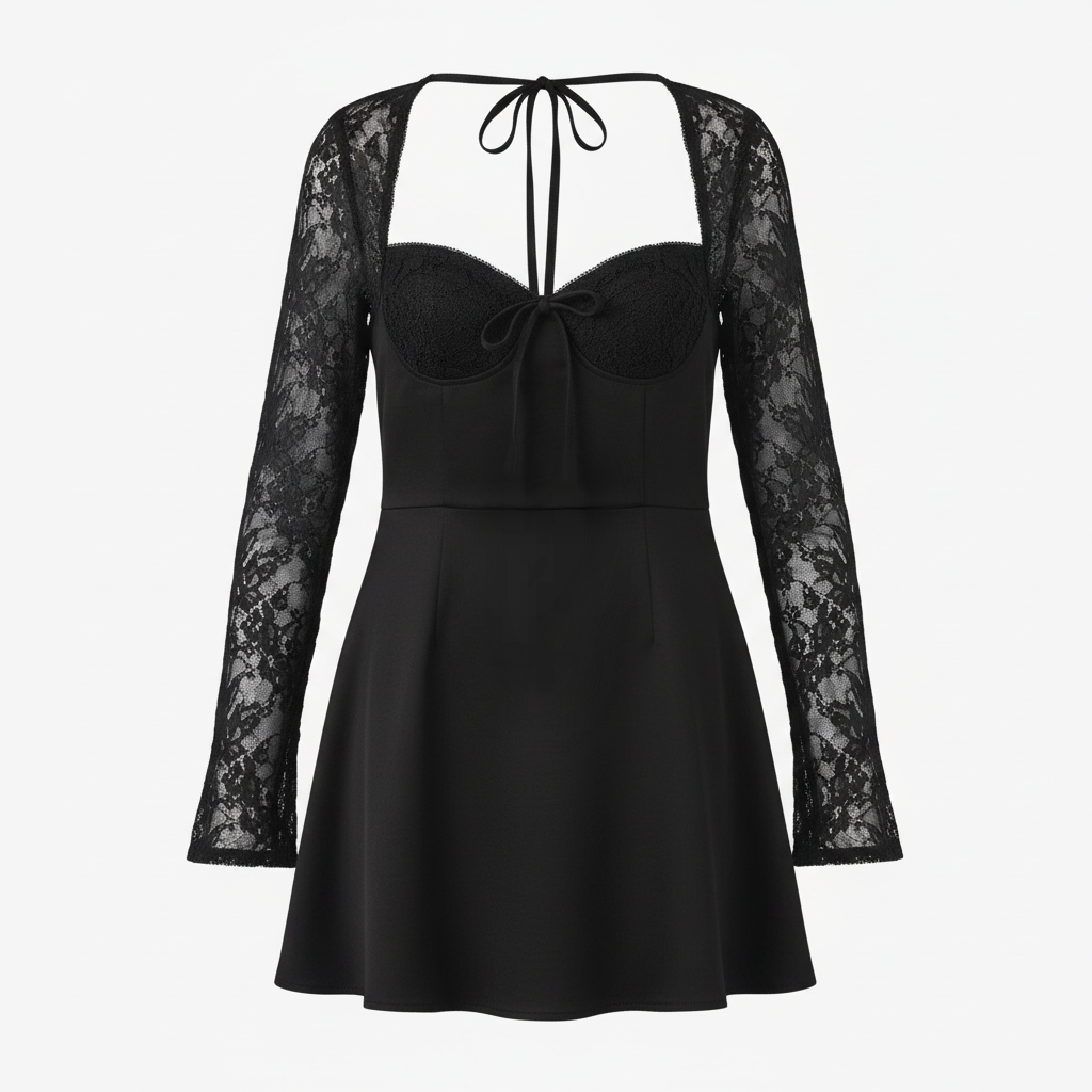 Rizile | Robe mini en satin avec dentelle