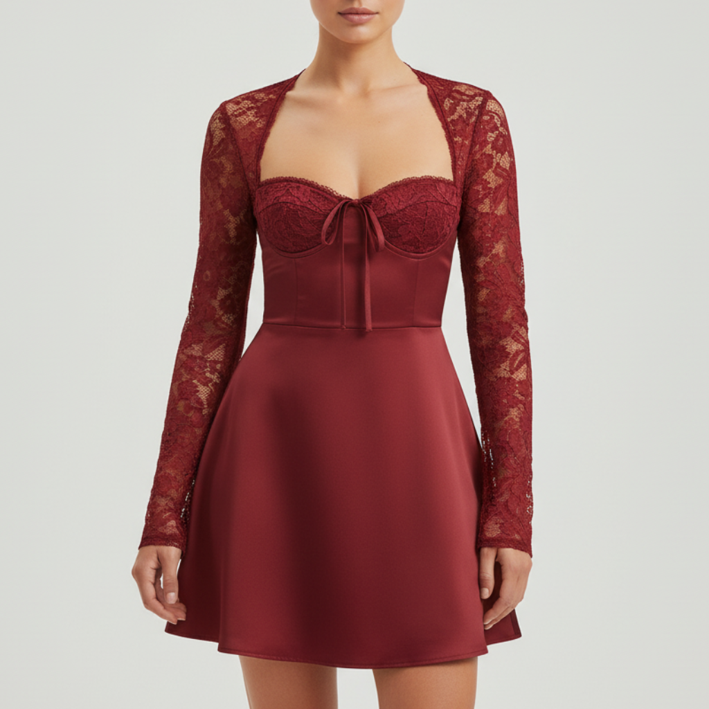 Rizile | Robe mini en satin avec dentelle