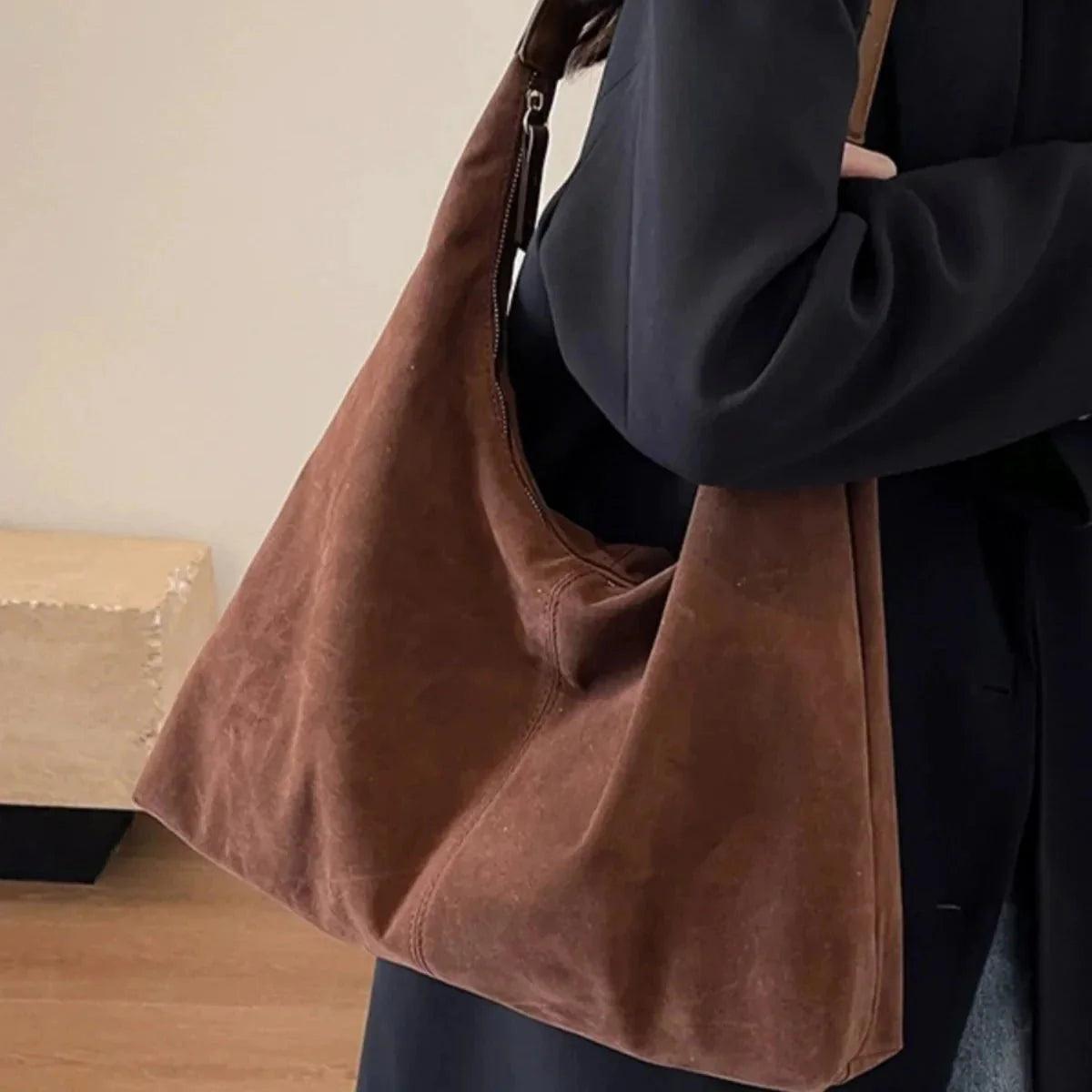 Sac à main pour femme en daim avec fermeture éclair