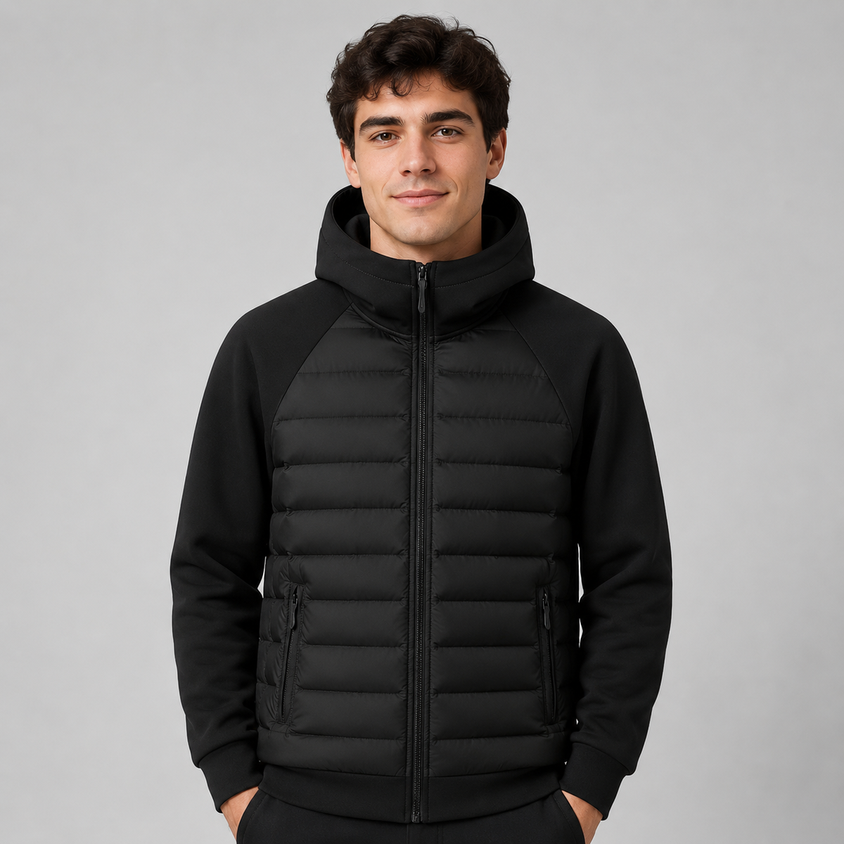 Aarón | Chaqueta acolchada de hombre con capucha - Negro