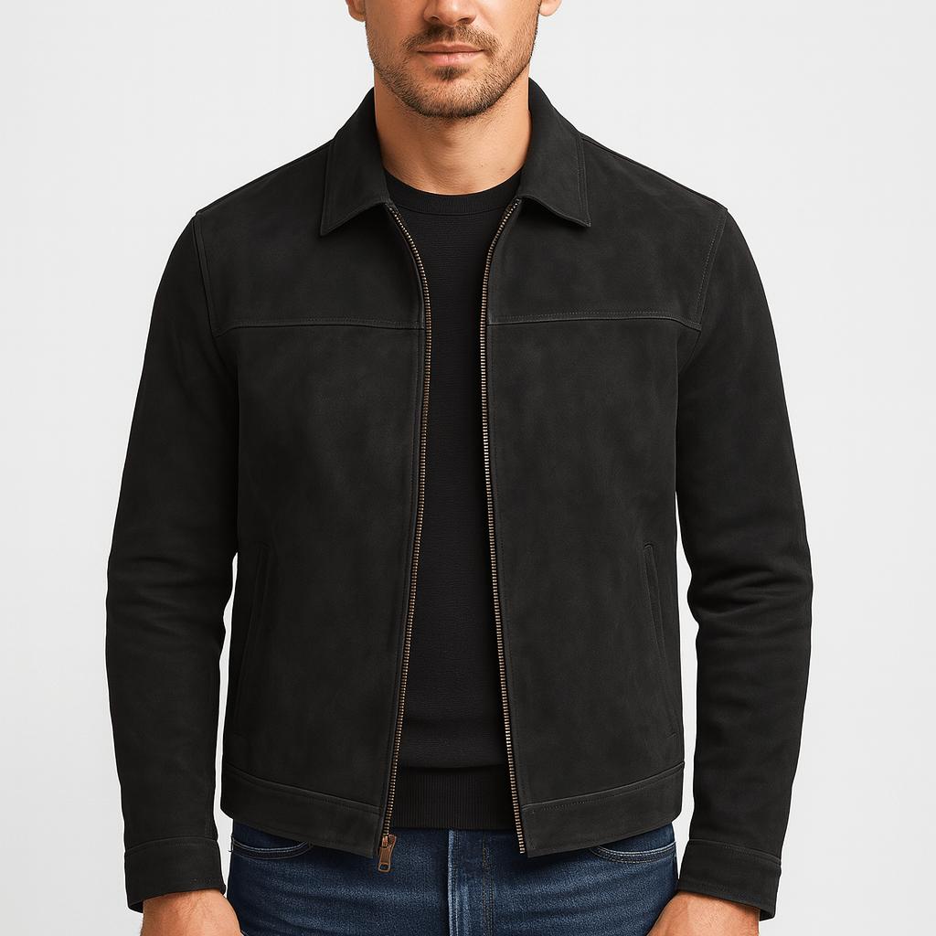 Adolfo | Chaqueta de cuero de hombre con cremallera - Negro