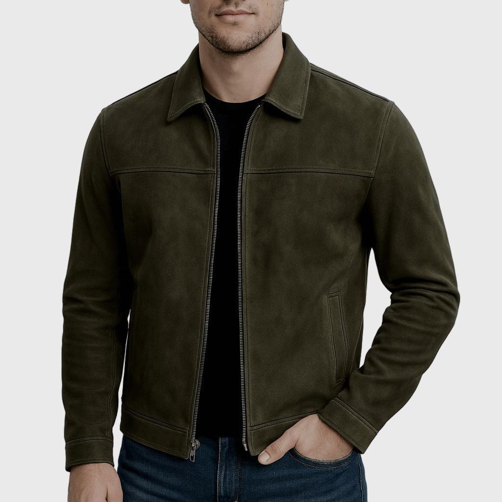 Adolfo | Chaqueta de cuero de hombre con cremallera - Verde militar