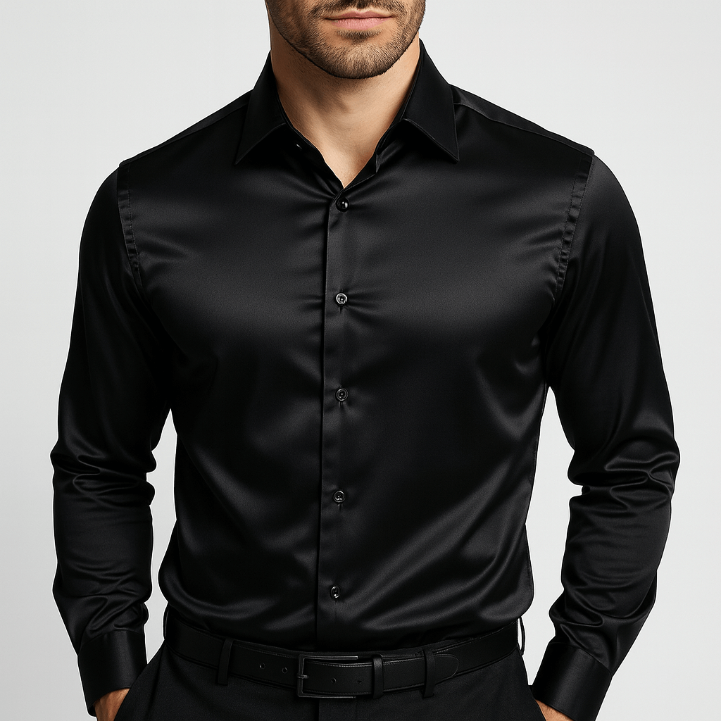 Aitor | Camisa de satén de vestir de hombre - Negro