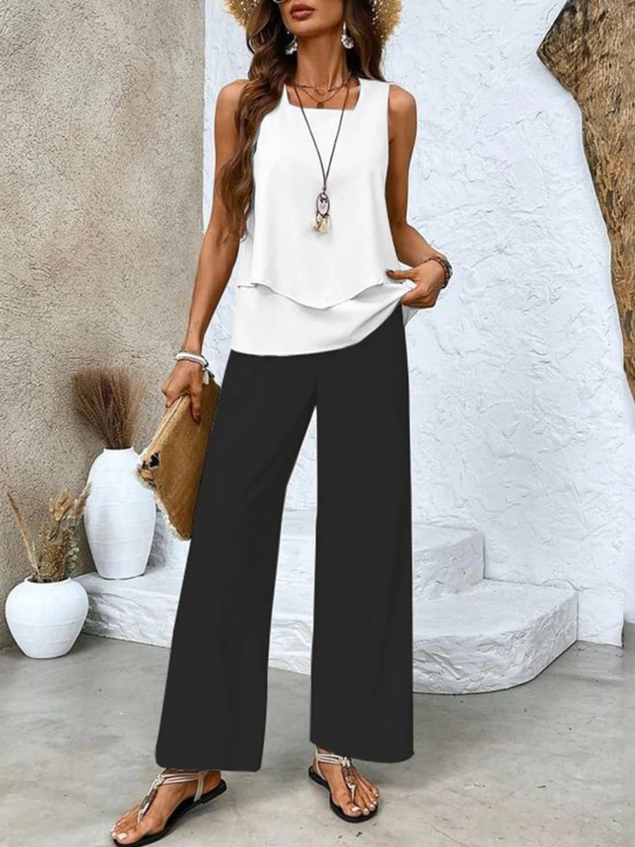 Alejandra | Conjunto de dos piezas de mujer para verano - Negro y blanco