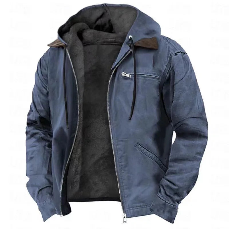 Álex | Chaqueta de hombre con capucha y forro polar - Azul