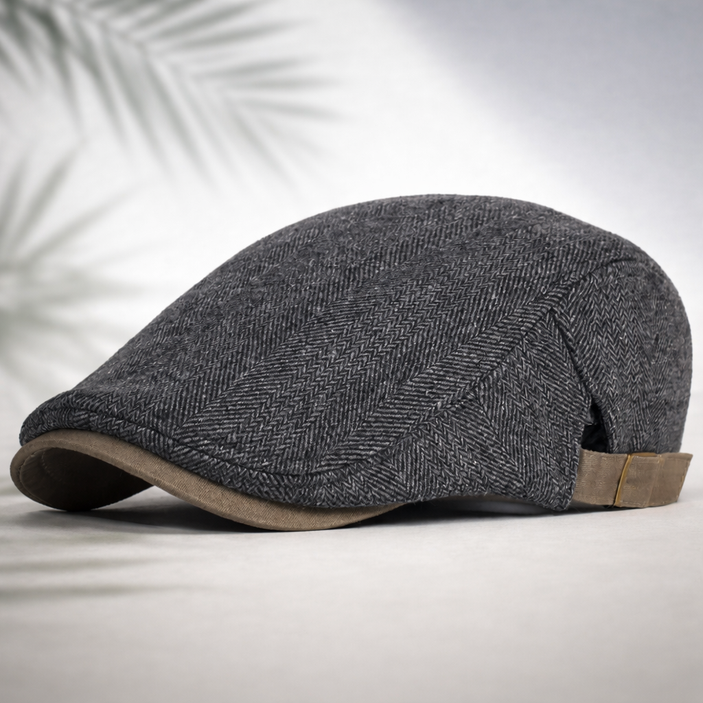 Alfredo | Gorra plana de hombre de espiga - Gris oscuro