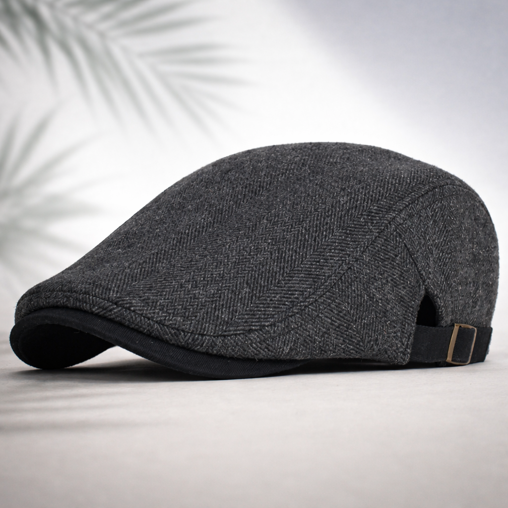 Alfredo | Gorra plana de hombre de espiga - Negro