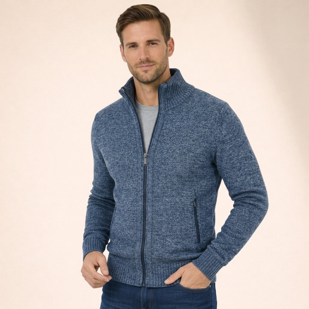 Amador | Jersey de lana merino con cremallera para hombre - Azul