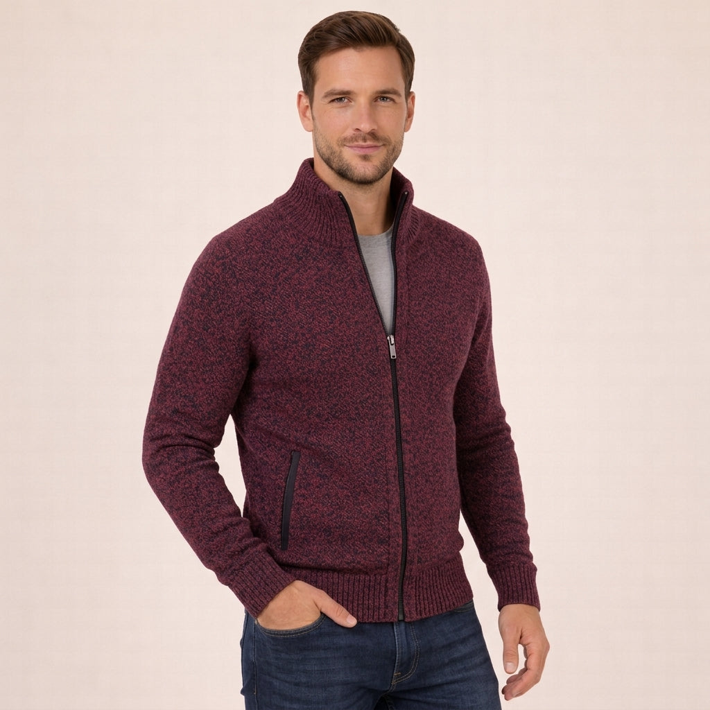 Amador | Jersey de lana merino con cremallera para hombre - Burdeos