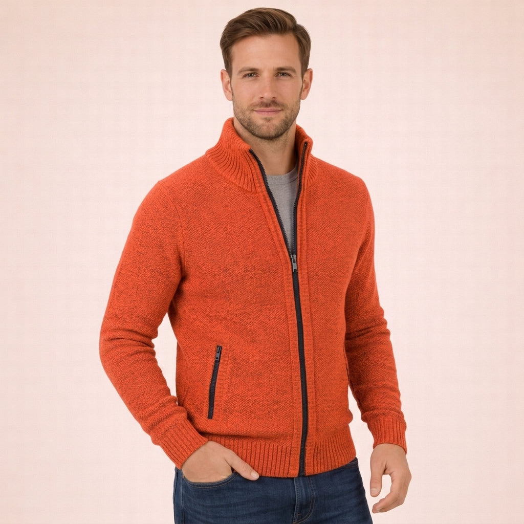 Amador | Jersey de lana merino con cremallera para hombre - Naranja