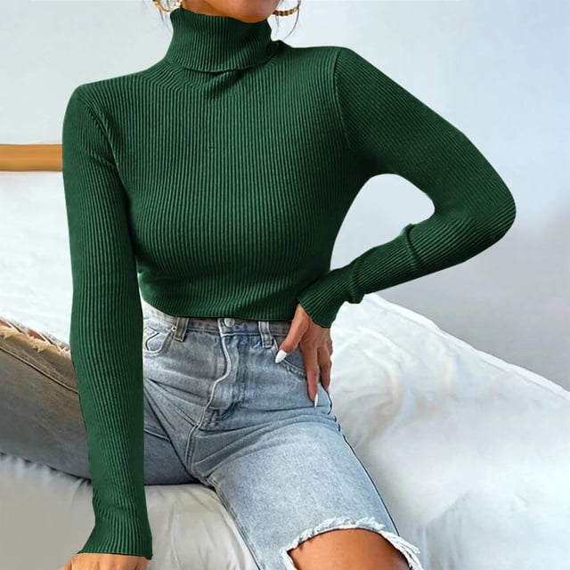 Amaia | Jersey de cuello alto de mujer de canalé - Verde
