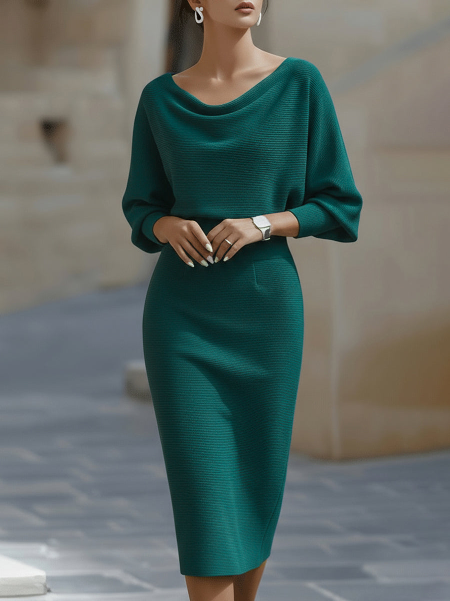Amelia | Vestido de punto midi de mujer - Turquesa