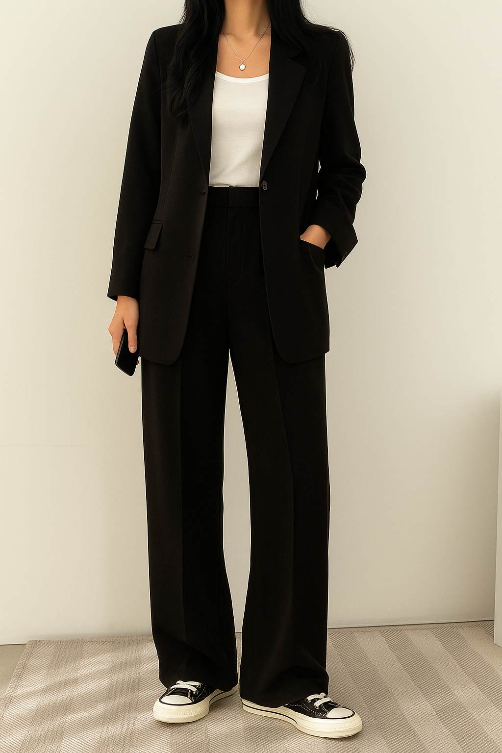Andrea | Traje de dos piezas de mujer, blazer y pantalón - Negro