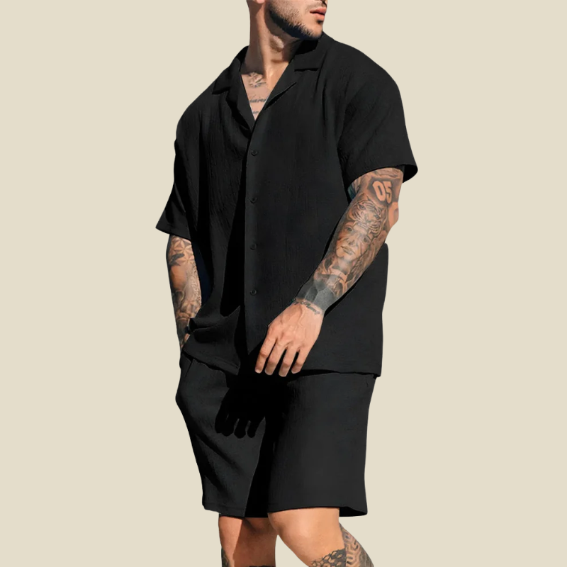 Andrés | Conjunto de hombre de manga corta con short - Negro