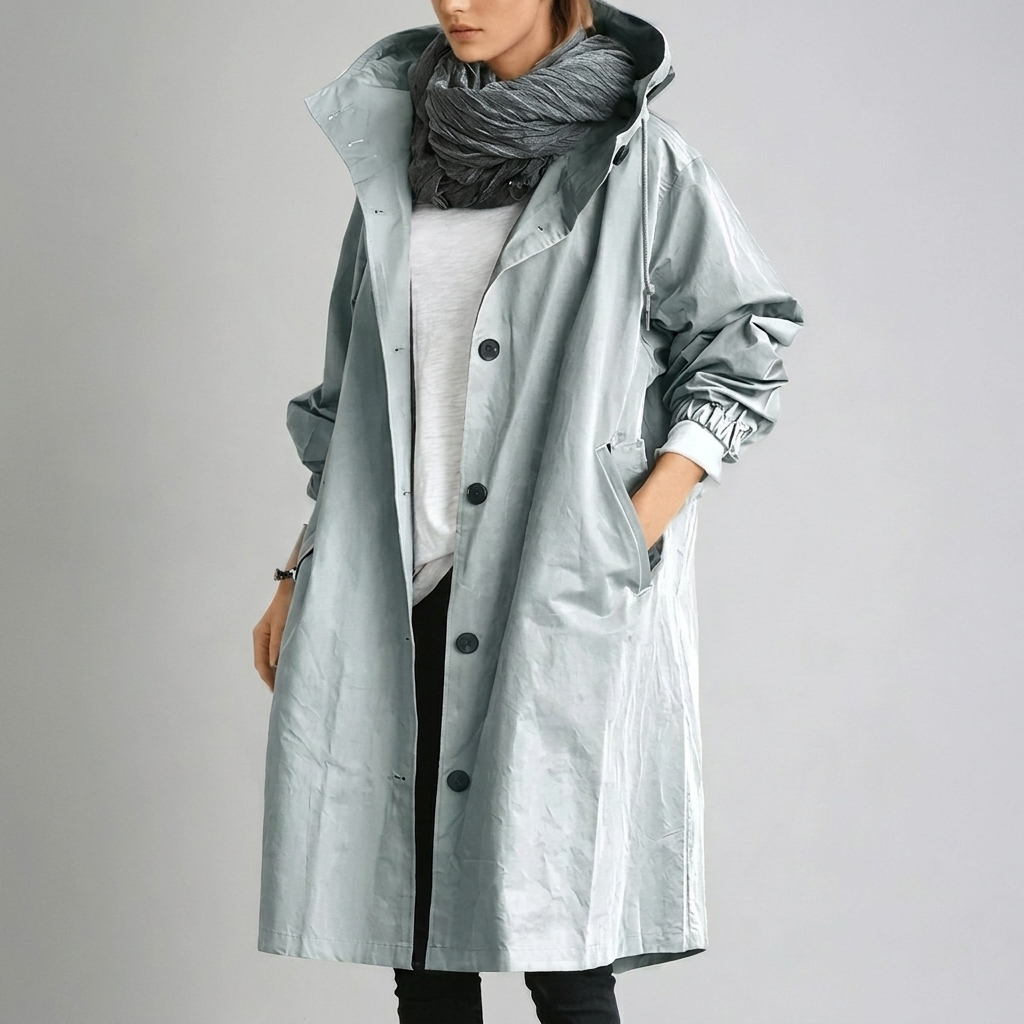 Ariadna | Chaqueta larga de mujer con capucha - Azul