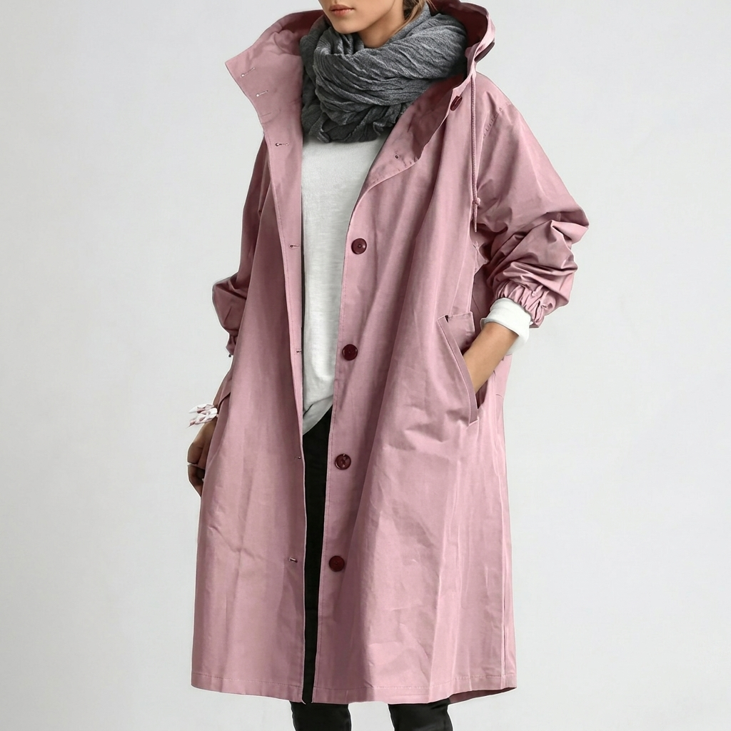 Ariadna | Chaqueta larga de mujer con capucha - Rosa