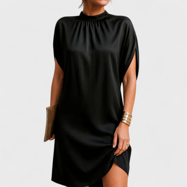 Aurora | Vestido satinado de cuello alto - Negro