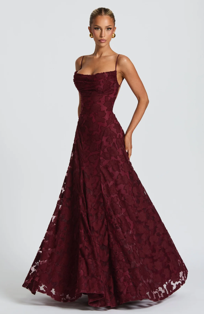 Beatriz | Vestido largo de encaje con tirantes - Borgoña