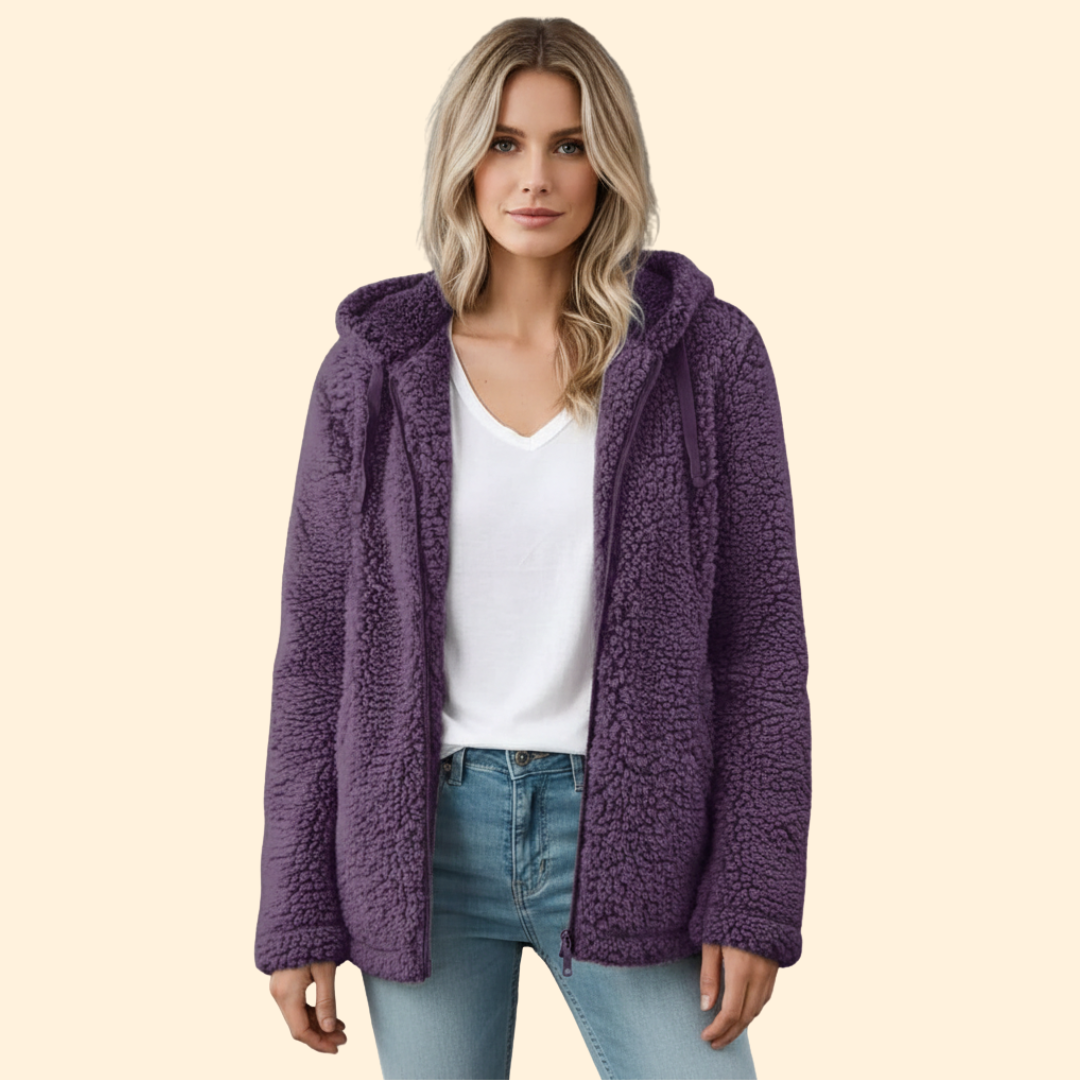 Catalina | Chaqueta de borreguito con capucha para mujer - Morado