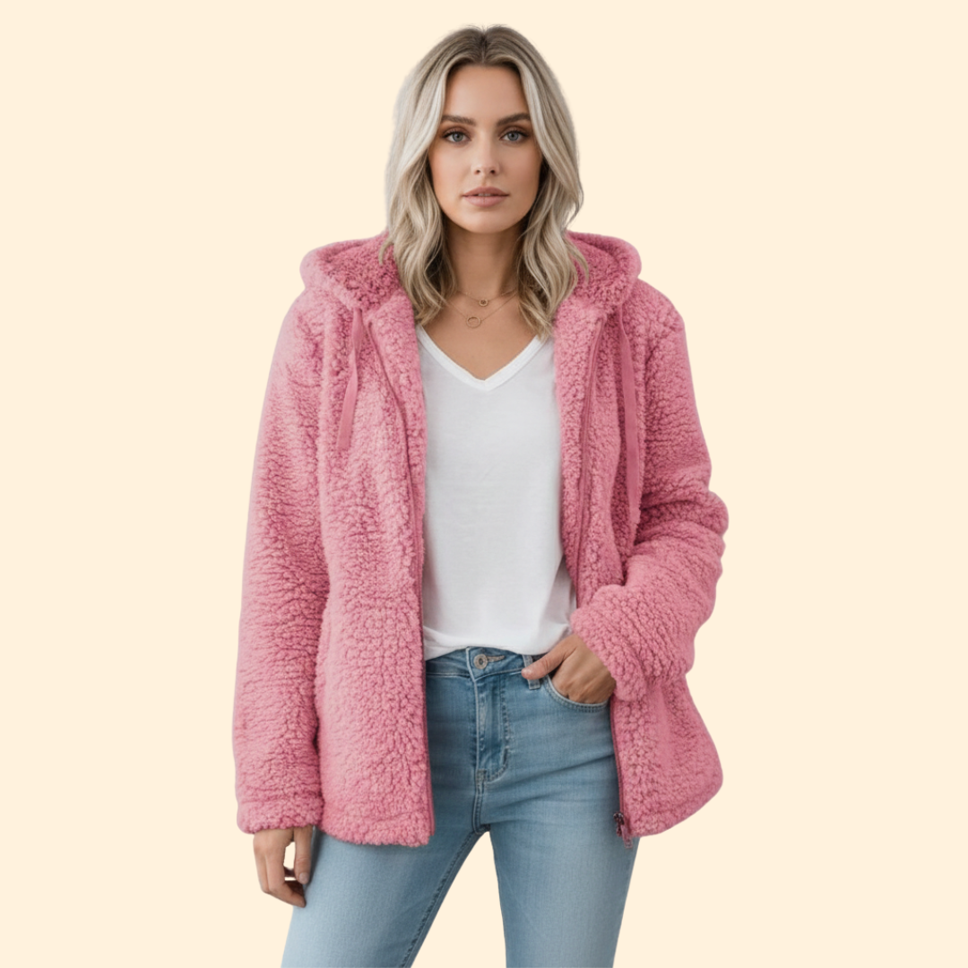 Catalina | Chaqueta de borreguito con capucha para mujer - Rosa