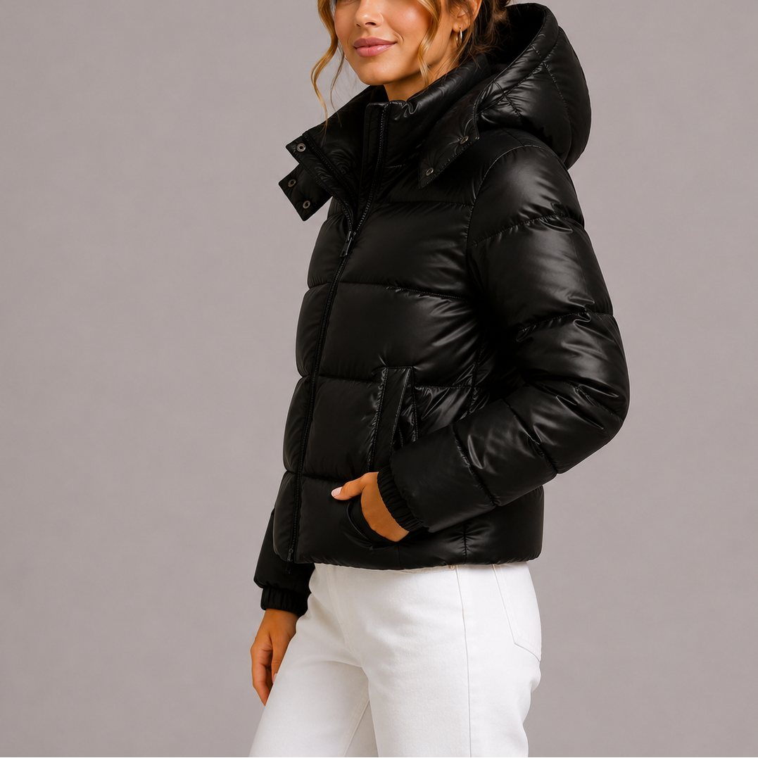 Claudia | Plumífero de mujer con capucha acolchado - Negro