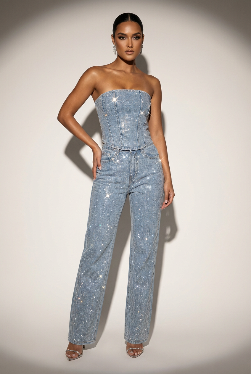 Consuelo | Conjunto de dos piezas de lentejuelas para fiesta - Denim