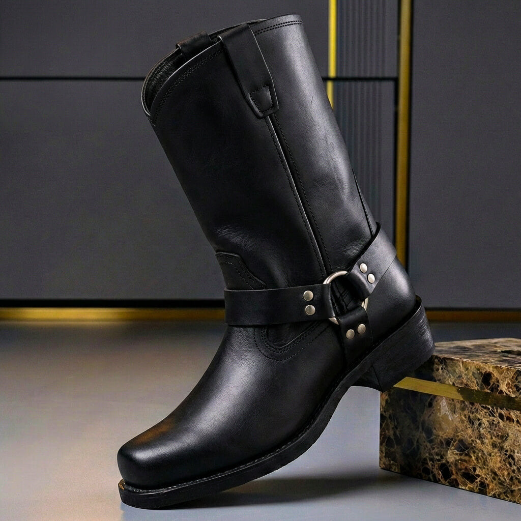 Darío | Botas cowboy de hombre de cuero - Negro obsidiana