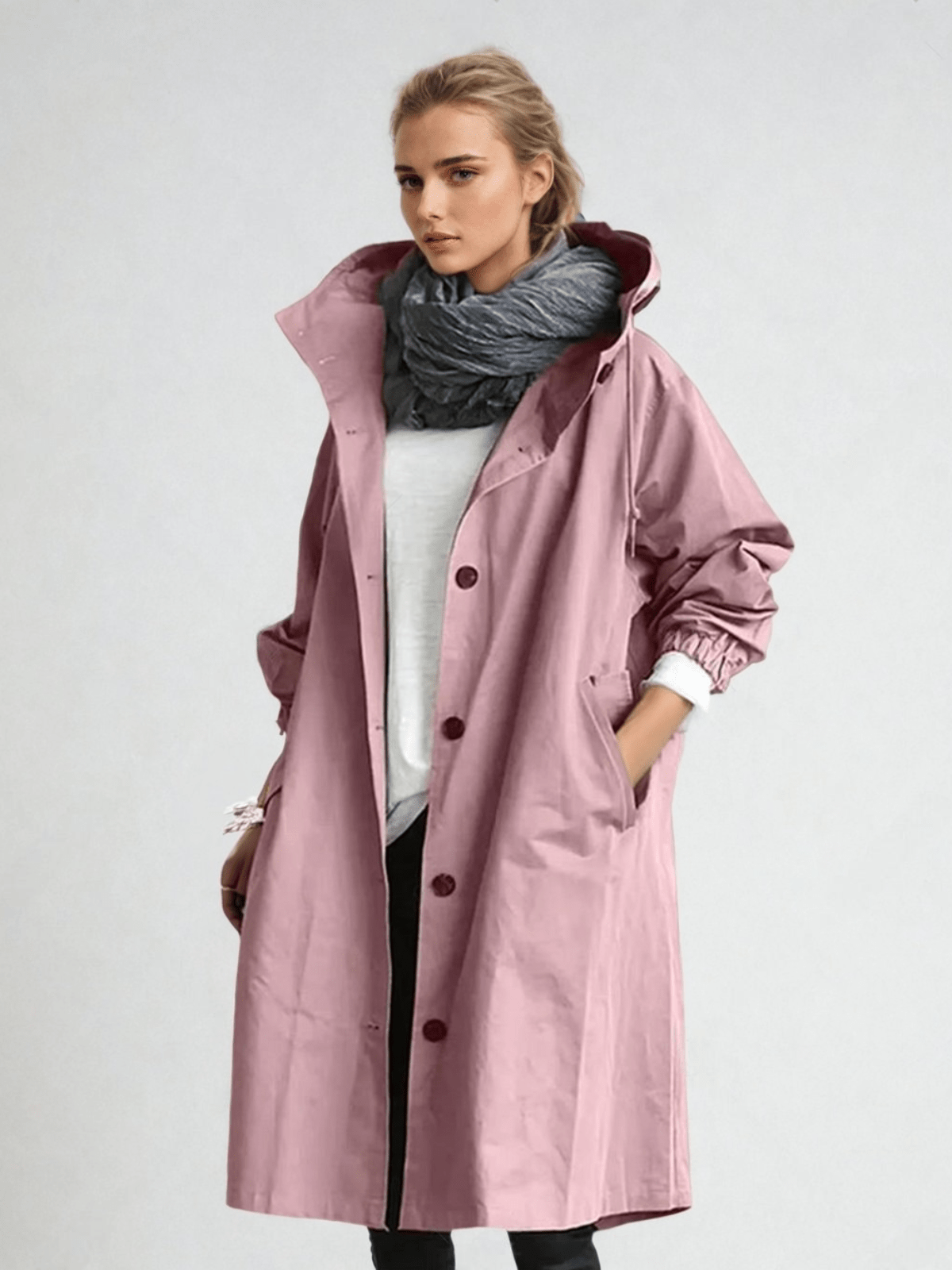 Dolores | Gabardina de mujer con capucha, oversize - Rosa