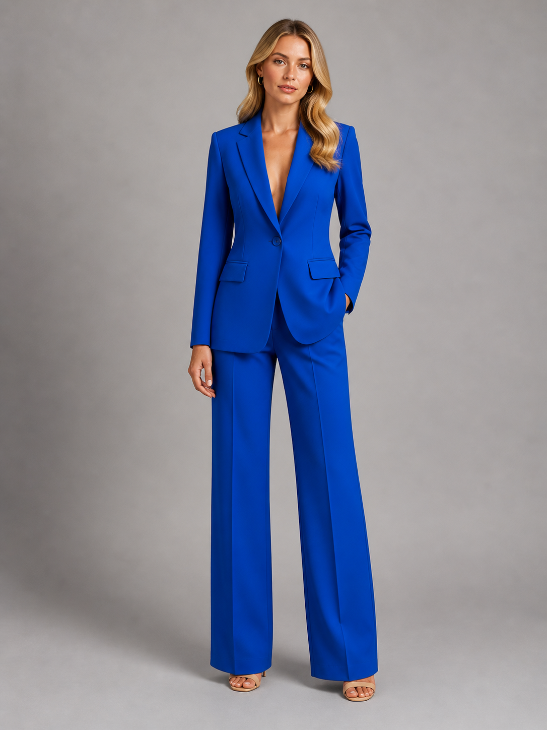 Edurne | Traje de chaqueta de mujer con blazer y pantalón ancho - Azul
