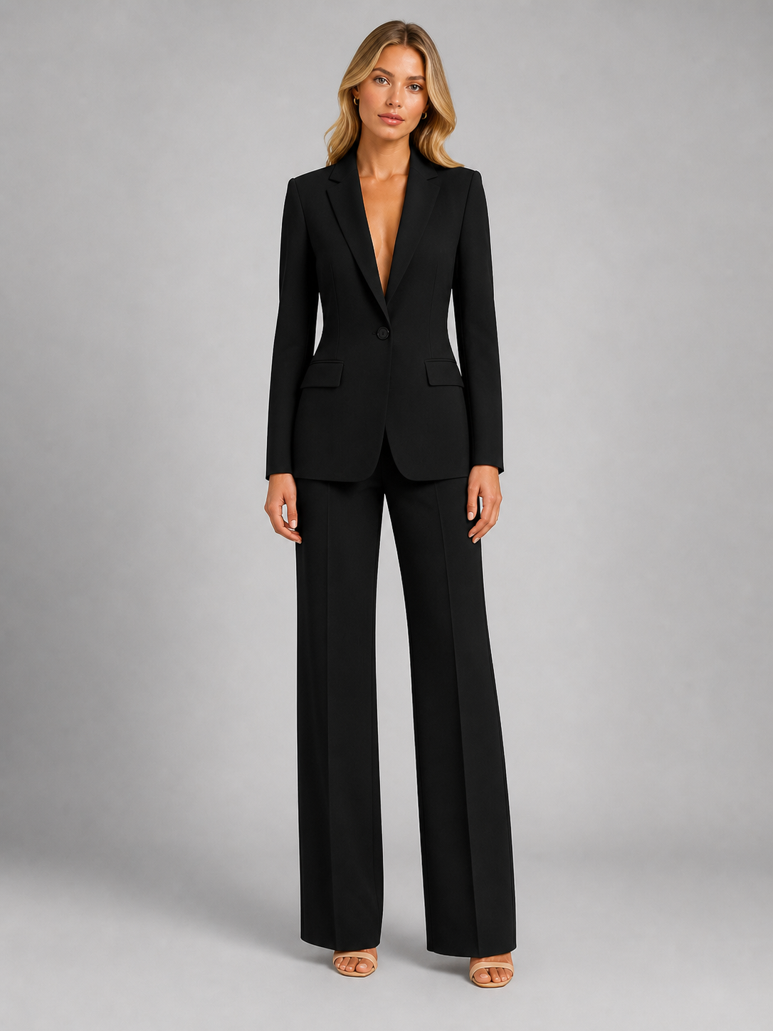 Edurne | Traje de chaqueta de mujer con blazer y pantalón ancho - Negro
