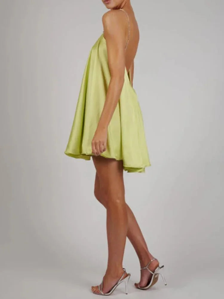 Elena | Vestido corto de satén con pedrería - view 7